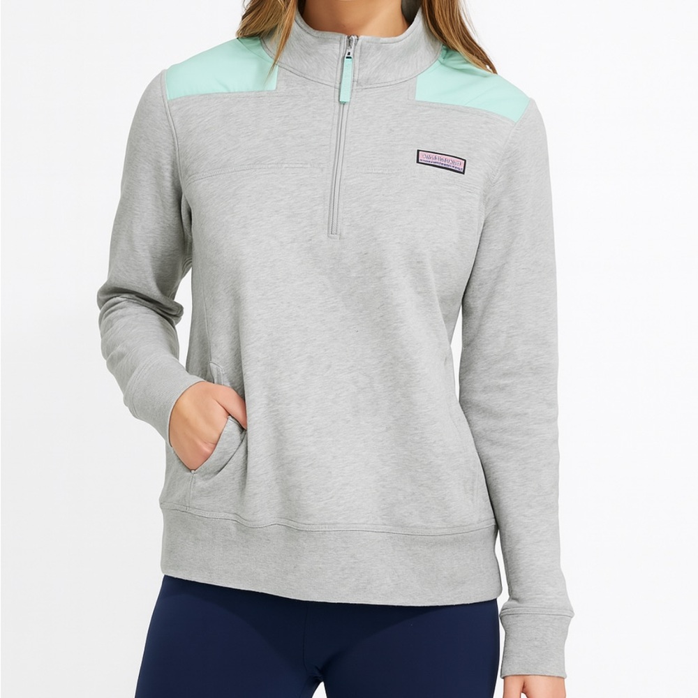 Vineyard Vines 1/4 Zip Pullover Gray Blue Cotton Sweatshirt S